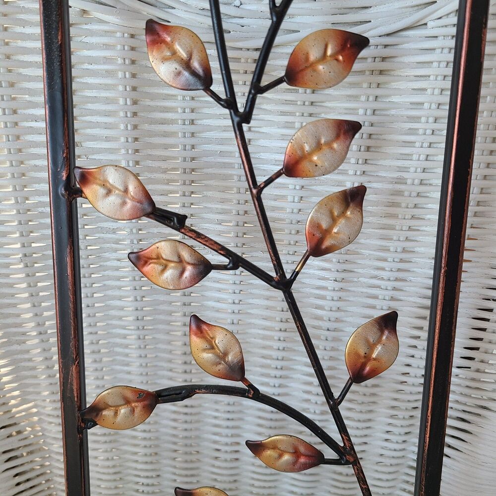 Vintage Metal Art Panel Wall Hanging Leaf And Branch Design Bronze And Gold Tone - Picture 6 of 10